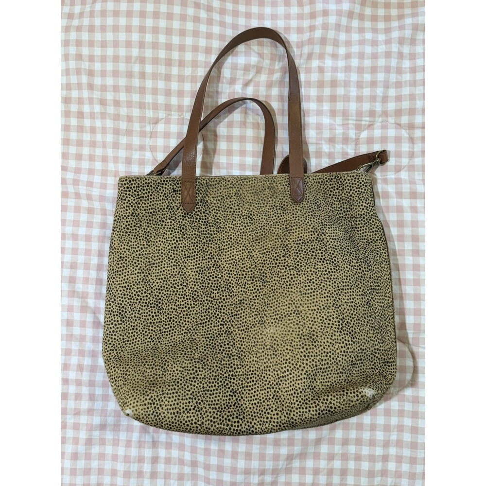 Madewell Medium Transport Gold Calf Hair Leather HandBag Tote Purse Animal Print